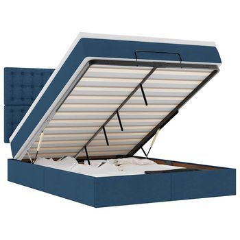 Estructura De Cama Otomana Con Colchón Tela Azul 140x190cm Vidaxl