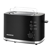 aigostar energy - tostadora de 2 ranuras con rejilla calientabollos incorporada ranuras extra anchas 6 niveles de tostado 3 funciones descongelacion bandeja recogemigas 800w libre de bpa negro