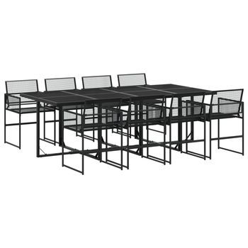 Juego De Comedor De Jardín 9 Piezas Ratán Sintético Negro