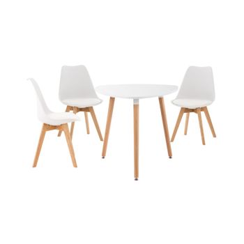 Set de mesa y 4 sillas acolchadas en Madera Blanco