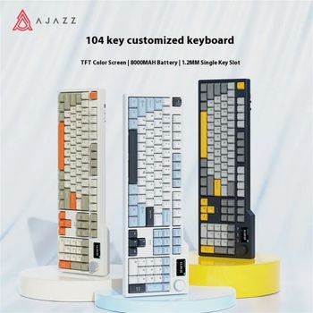 AJAZZ AK35I V3 Teclado Mecánico para Juegos con Cable, Intercambiable en Caliente, de Tamaño Completo, con Ejes Haiyan, Pantalla y Perilla, Conexión de Tres Modos, Placa FR4, LED RGB, 8000mAh