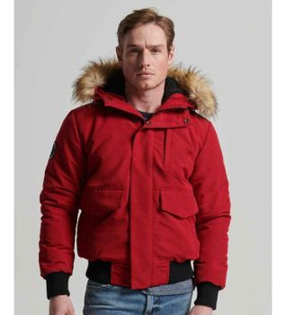 Superdry para hombre. M5011113A Cazadora Bómber Everest rojo (S), Casual, Poliéster, Manga larga