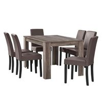 mesa de comedor  6 sillas forssa mdf y polipiel 140x90x77cm - roble antiguo  marron encasa