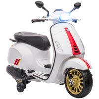 aiyaplay moto electrica para ninos con licencia vespa ruedas y luz delantera en pp y metal 107x47x73 cm blanco   aosom espana