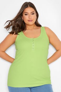 Yours Camiseta Sin Mangas Verde Lima Con Automáticos, Mujer Curvy Y Tallas Grandes, Yours