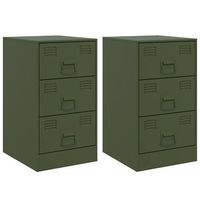 pack 2 uds mesitas de noche  mesa auxiliar  mesilla acero verde oliva 345x39x62 cm