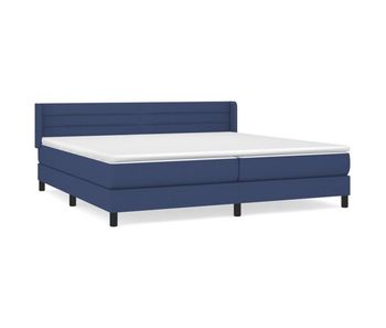 Cama box spring con colchón tela azul 200x200 cm rayas horizontales