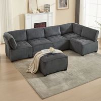 canape modular de 6 plazas en chenilla gris con almacenamiento convertible en ul y canape-cama ergonomico