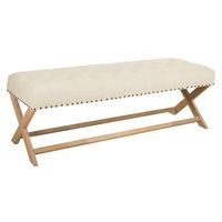 banqueta de madera tapizada color crema 130x46x45