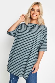 Yours Camiseta Amplia Con Lino De Rayas Azules, Mujer Curvy Y Tallas Grandes, Yours