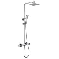 kibath columna de ducha termostatico tacto frio  altura regulable 75-125 cm  laton macizo cromo brillo  diseno cuadrado con rociador efecto lluvia y alcachofa  ideal techos altos