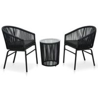set mesa y sillas de jardin 3 pzas y cojines ratan pe negro vidaxl