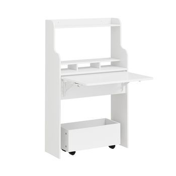 Sobuy Mesa Plegable De Pared Blanca, Carrito Auxiliar Con Ruedas 61x25x100 Cm Fwt105-ii-w