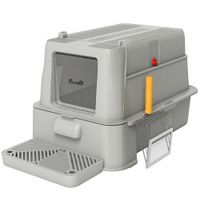 pawhut arenero para gatos de acero inoxidable xl con tapa abatible 180 laterales altos pedal pala gris claro
