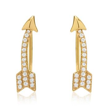 Pendientes oro flechas circonita plata 925
