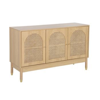Aparador Con Decoración Madera Y Mimbre 3 Puertas, 120cm, Natural