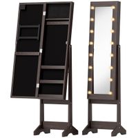 homcom armario joyero mueble de almacenamiento con espejo multicompartimentos iluminacion led marron oscuro   aosom espana