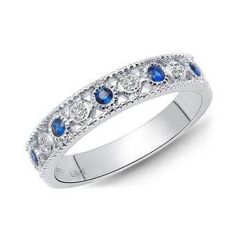 Sortija 14 quilates oro blanco diamantes 0,030 ct. zafiros 0,188 ct.