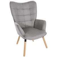 sillon de lectura para salon dormitorio acolchado tapizado en tela gris patas de madera 100003621