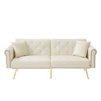 Sofá cama 2 plazas terciopelo ajustable URBAN MEUBLE 173x75x70 cm - Beige