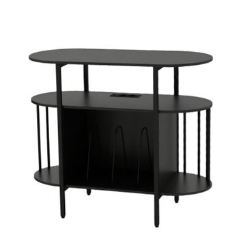 Costway Soporte para Tocadiscos con Estación de Carga y Luz LED Ajustable Estantes Abiertos Separadores Armario 3 Niveles para Salón Negro
