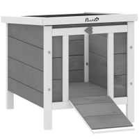 pawhut conejera de madera exterior jaula caseta para roedores con techo asfaltico abatible y rampa antideslizante 42x51x43 cm gris   aosom espana