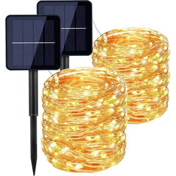 Guirnaldas De Luces Solares Para Exteriores, [paquete De 2] 22m 200 Led, 8 Modos De Decoración De Luces Para Árbol De Navidad