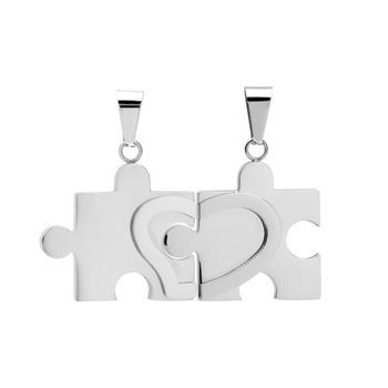 Colgante de pareja en forma de puzzle de acero inoxidable pulido