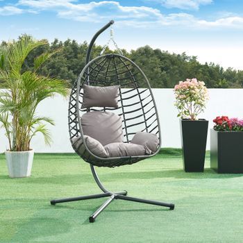 Silla Colgante Kandsvas Con Soporte Y Cojín 196x110x95cm - Gris [en.casa]