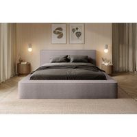 cama con canape denali r topo rosado rizado r 160x200 cm r tela terciopelo suave r somier elevable r almacenamiento integrado