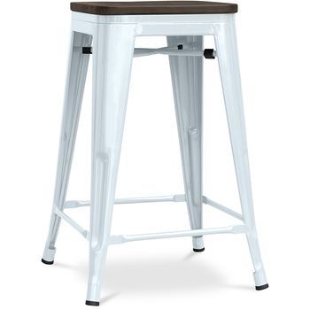 Taburete De Bar - Diseño Industrial - Madera Y Acero - 60cm -stylix Azul Grisaceo
