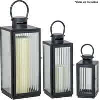 set 3 faroles portavelas metal negro