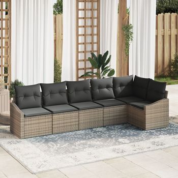 Juego De Sofá De Jardín De 6 Piezas Con Cojines Gris Poliratán V3253 Unico / Gris
