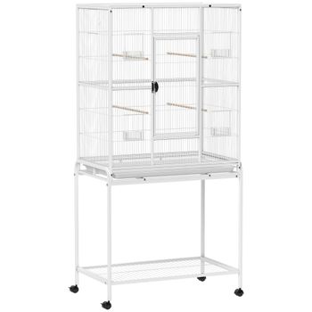 PawHut Jaula para Pájaros Portátil con 4 Comederos y 4 Perchas Práctica 81 x 48 x 162,5 cm Blanco