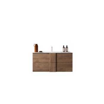 Mueble De Baño Suspendido Con Un Lavabo Y 2 Cajones, Longitud 82 Cm, Colección Frassi. Color Roble Claro.