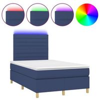 cama box spring con colchon y led tela azul 120x200 cm