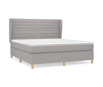 Cama box spring con colchón tela gris claro 160x200 cm rayas horizontales