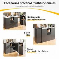 isla de cocina con barra negra 210 cm giro de 360 y encimera efecto marmol