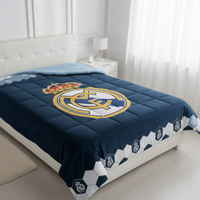 real madrid cf - edredon borrego sedalina aterciopelada real madrid cf escudo centrado cama 90-105 cm 180 x 260 cm oficial