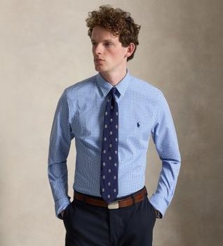 Polo Ralph Lauren para hombre. 710928254004 Camisa elástica de popelina Slim Fit azul (3XL), Casual, Algodón, Clásico, Manga larga