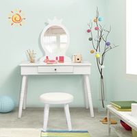 set mesa silla tocador ninos espejo cajones maquillaje blanco 70x34x100 cm