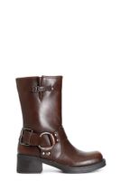 botin de mujer con espuela y hebillas dark brown
