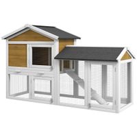 pawhut conejera 2 niveles casa para conejos de madera jaula con techo bituminoso recinto con rampa puertas 147x54x84 cm amarillo   aosom espana