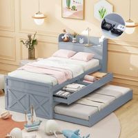 cama individual de madera maciza de 90 x 190 cm cama nido extraible gris