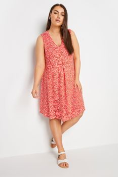 Yours Vestido Rojo Corto Con Vuelo De Flores, Mujer Curvy Y Tallas Grandes, Yours