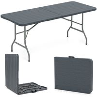 costway mesa plegable portatil 180 cm con superficie hdpe de grano de madera mecanismo de bloqueo seguro gris
