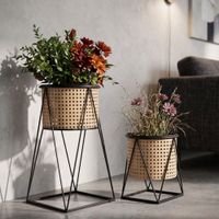 juego de 2 maceteros de metal beige y negro o 21x40-19x22 cm