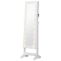 homcom joyero de pie con espejo armario para joyas 20 luces led reclinable guardajoyas anillos pendientes collares   aosom espana