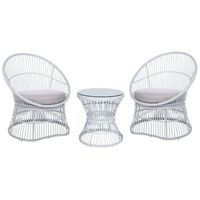 conjunto de balcon 2 plazas de ratan blanco beige sintetico 2 sillas cojines mesyna