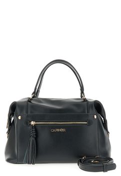 bolso baúl suave efecto napa con bolsillo frontal con cremallera y tirador con borla black